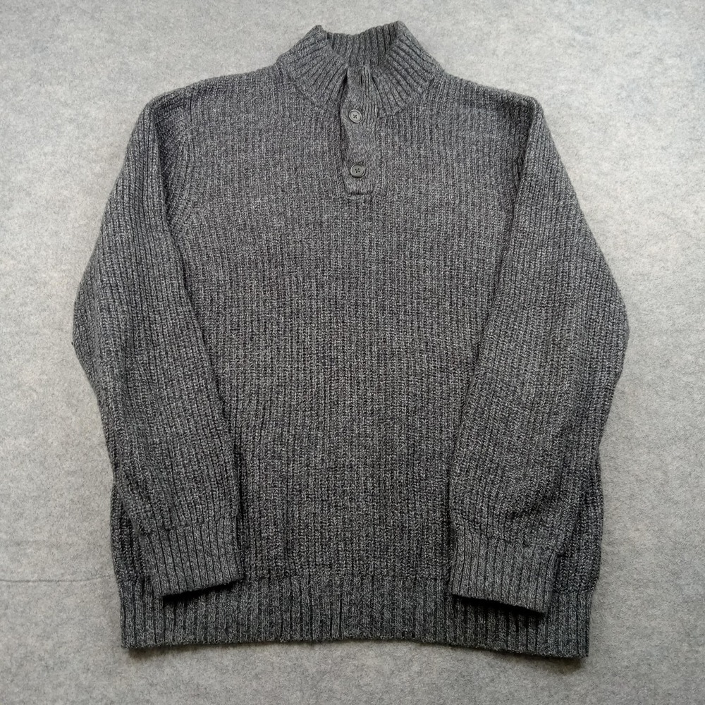 Banana Republic Sweater Mens XL Gray Mock Neck‎ Half Button Ribbed Knit Pullover